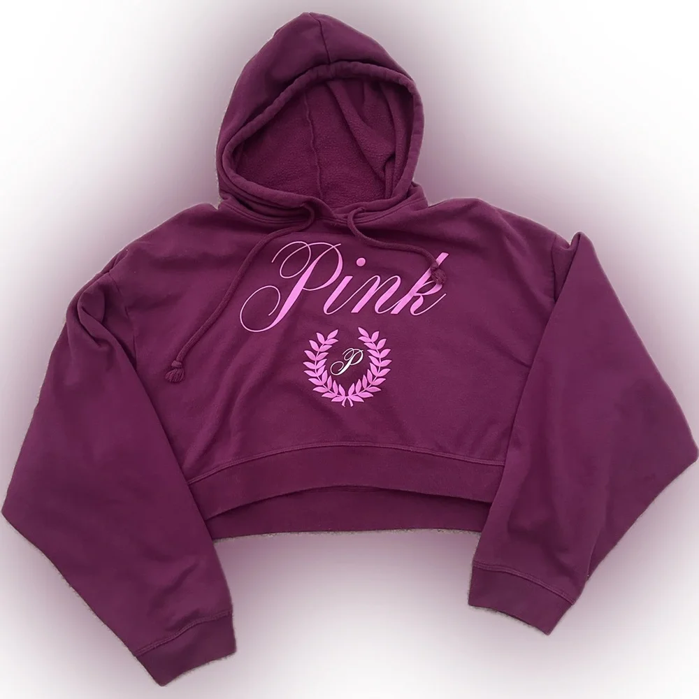 Victoria's Secret PINK Everyday Fleece Cropped Hoodie Vivid Magenta Pink Size XL - Picture 3 of 4